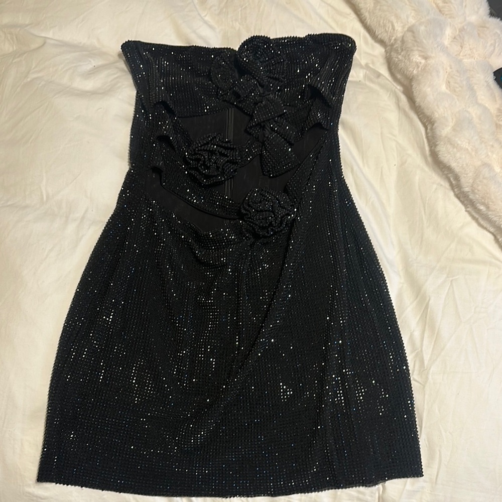 Meshki Black Sequin Strapless Sheath Dress